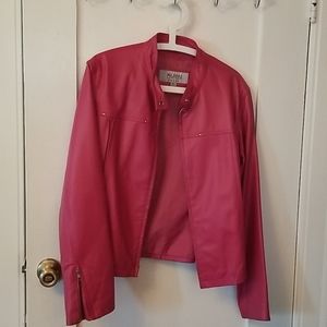 Hot pink leather motorcycle jacket